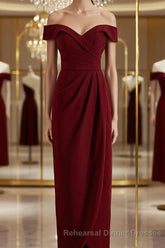 Sheath/Column Off-the-Shoulder Floor-Length Stretch Crepe Mother of the Bride Dresses With Ruffles